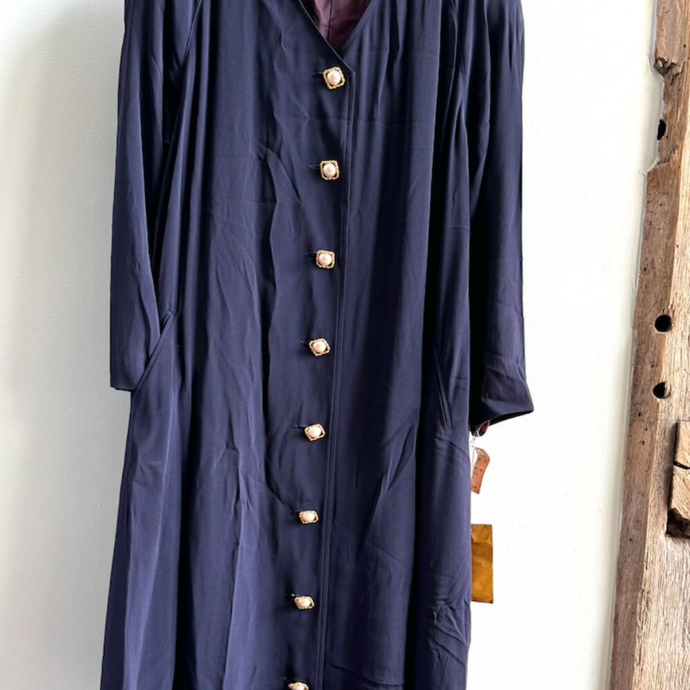 I.Magnin Linda Satin Womens Dress Navy 16W  NWT